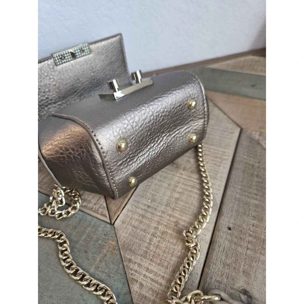BCBGeneration Mini Crossbody Shiloh Grey Pewter Metallic‎ Gold Chain Formal